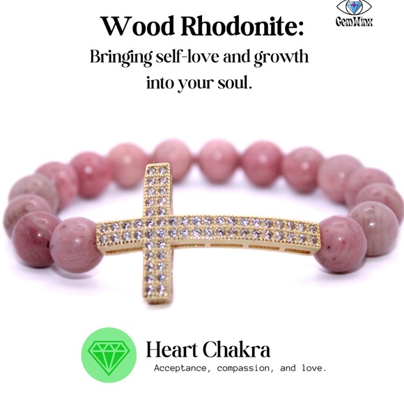 Pink Beaded Bracelet with Gold Cross - Picture 1 of 1